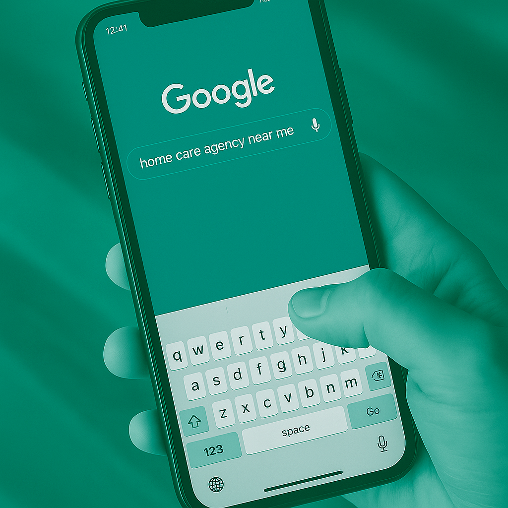 A family member searching for in home care providing agency on google